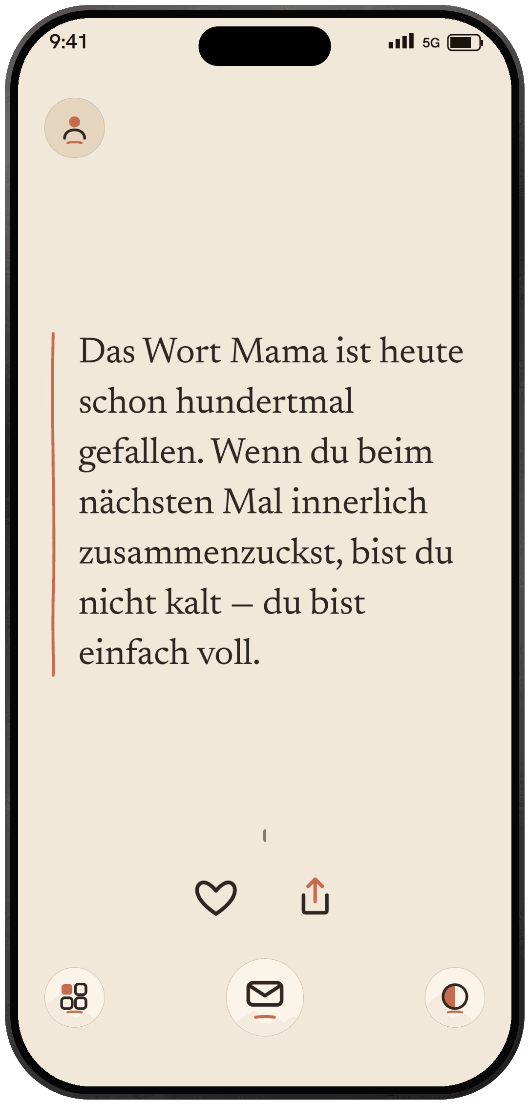 MamaZeilen-Karte: „Das Wort Mama ist heute schon hundertmal gefallen. Wenn du beim nächsten Mal innerlich zusammenzuckst, bist du nicht kalt — du bist einfach voll.“